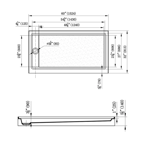 60x32 Shower Base - Linear Drain 