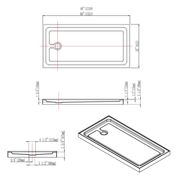 60x32 Shower Base - Universal 