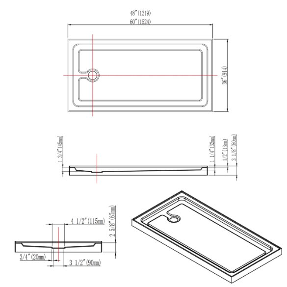 60x36 Shower Base - Universal 