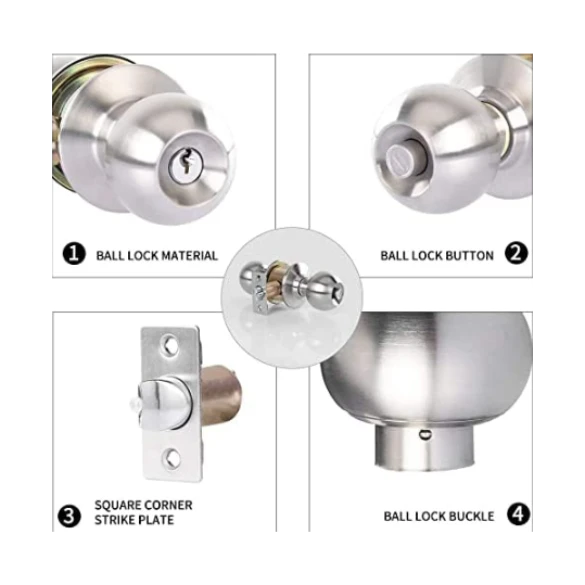 Knob Door Lock Silver (KEY) 